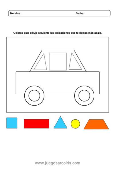 Juegos Arcoiris – Actividades | Colorea el coche: Aprende a Dibujar y Colorear Fácil con este Paso a Paso, dibujos de Un Carro Con Figuras Geometricas, como dibujar Un Carro Con Figuras Geometricas paso a paso para colorear