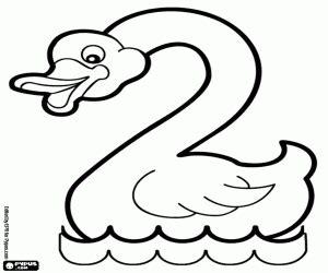 El cisne nadando. el número 2 para colorear. pintar e: Dibujar y Colorear Fácil, dibujos de Un Cisne Con Números, como dibujar Un Cisne Con Números paso a paso para colorear