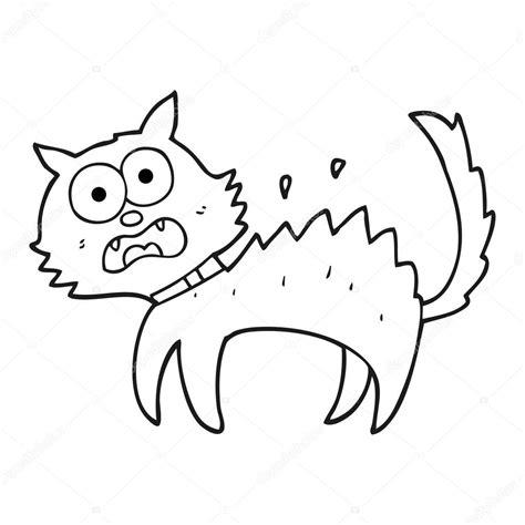 dibujado a mano alzada y negro — Vector de stock: Dibujar y Colorear Fácil con este Paso a Paso, dibujos de Un Gato Asustado, como dibujar Un Gato Asustado para colorear e imprimir