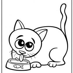 Dibujos de gatos para colorear -Manualidades Infantiles: Aprende a Dibujar Fácil con este Paso a Paso, dibujos de Un Gato Comiendo, como dibujar Un Gato Comiendo para colorear