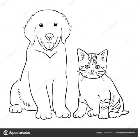 Arte perro y gato | Gato Perro Línea Arte Vector: Aprender a Dibujar Fácil, dibujos de Un Gato Y Un Perro, como dibujar Un Gato Y Un Perro paso a paso para colorear