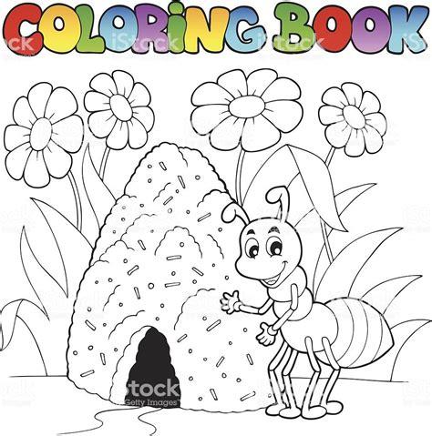 Coloring book ant near anthill - vector illustration: Aprender a Dibujar y Colorear Fácil con este Paso a Paso, dibujos de Un Hormiguero, como dibujar Un Hormiguero paso a paso para colorear