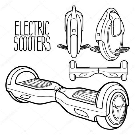 Graphic collection of electric scooters — Stock Vector: Dibujar y Colorear Fácil, dibujos de Un Hoverboard, como dibujar Un Hoverboard para colorear e imprimir