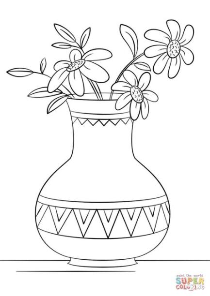 Dibujo de Jarrón de flores para colorear | Dibujos para: Dibujar y Colorear Fácil, dibujos de Un Jarron De Flores, como dibujar Un Jarron De Flores para colorear
