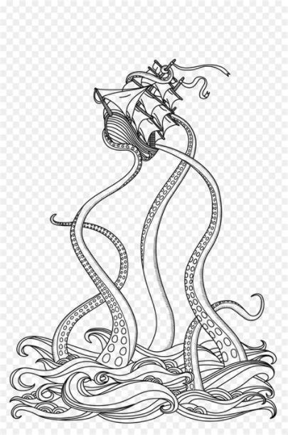 Arte De Línea. Dibujo. Libro Para Colorear imagen png: Dibujar y Colorear Fácil con este Paso a Paso, dibujos de Un Kraken, como dibujar Un Kraken para colorear e imprimir