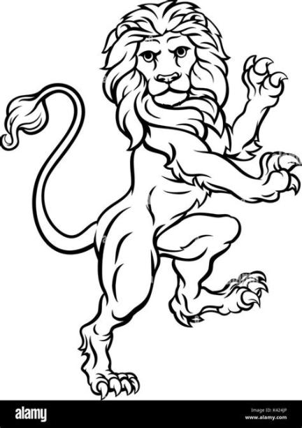 Lion emblème héraldique Armoiries Image Vectorielle: Aprender a Dibujar y Colorear Fácil, dibujos de Un León Rampante, como dibujar Un León Rampante paso a paso para colorear
