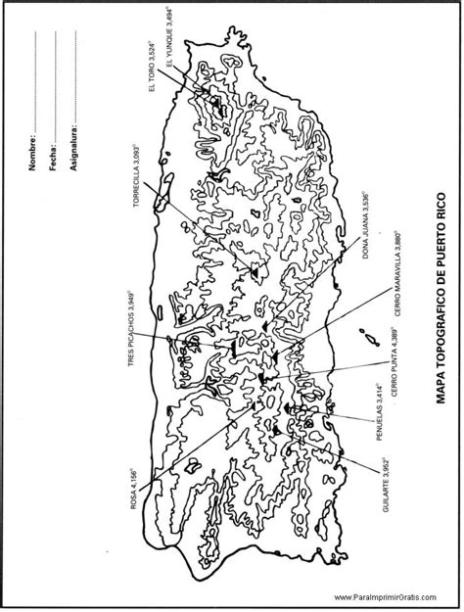 Mapa Topográfico de Puerto Rico - Para Imprimir Gratis: Dibujar Fácil con este Paso a Paso, dibujos de Un Mapa Topografico, como dibujar Un Mapa Topografico paso a paso para colorear