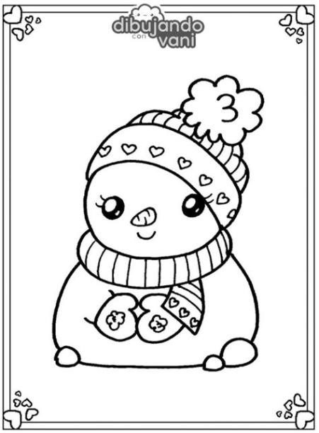 Dibujo de muñeco de nieve kawaii para imprimir: Dibujar Fácil con este Paso a Paso, dibujos de Un Muñeco De Nieve Kawaii, como dibujar Un Muñeco De Nieve Kawaii para colorear e imprimir