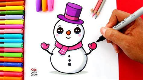 Cómo dibujar y pintar un MUÑECO DE NIEVE Kawaii en color: Aprender a Dibujar y Colorear Fácil, dibujos de Un Muñeco De Nieve Kawaii, como dibujar Un Muñeco De Nieve Kawaii paso a paso para colorear