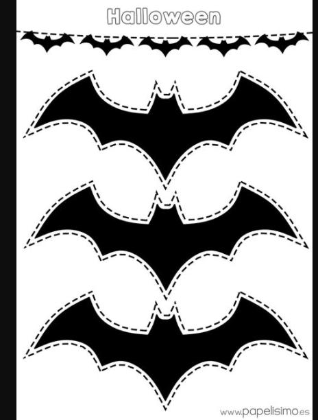 Platilla-murcielagos-Halloween-recortar-guirnalda-de-papel: Dibujar y Colorear Fácil, dibujos de Un Murcielago De Batman, como dibujar Un Murcielago De Batman para colorear e imprimir