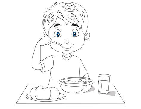 Página para colorear de niño comiendo sano: Dibujar Fácil, dibujos de Un Niño Comiendo, como dibujar Un Niño Comiendo paso a paso para colorear