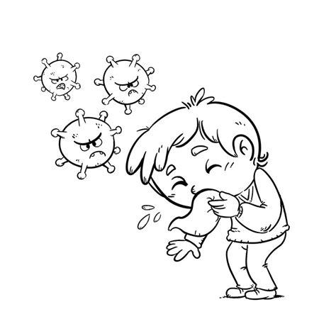Niño estornudando y propagando virus - dibujo para: Aprender como Dibujar y Colorear Fácil, dibujos de Un Niño Enfermo, como dibujar Un Niño Enfermo paso a paso para colorear