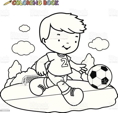 Ilustración de Libro Para Colorear Niño Jugando Fútbol: Aprender como Dibujar Fácil, dibujos de Un Niño Jugando, como dibujar Un Niño Jugando paso a paso para colorear