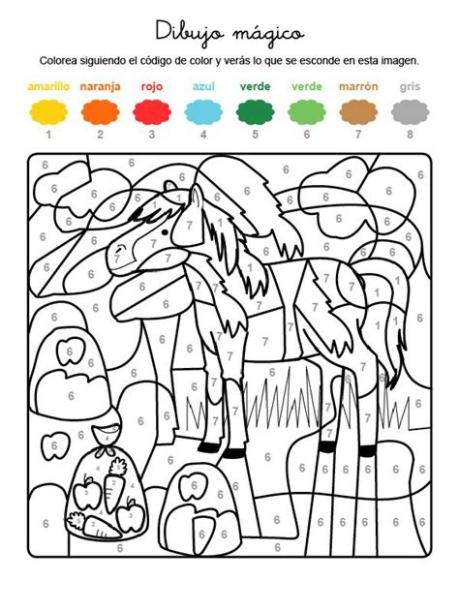 Dibujo mágico de un caballo: dibujo para colorear e imprimir: Dibujar y Colorear Fácil con este Paso a Paso, dibujos de Un Niño Un Caballo Con Números, como dibujar Un Niño Un Caballo Con Números para colorear e imprimir