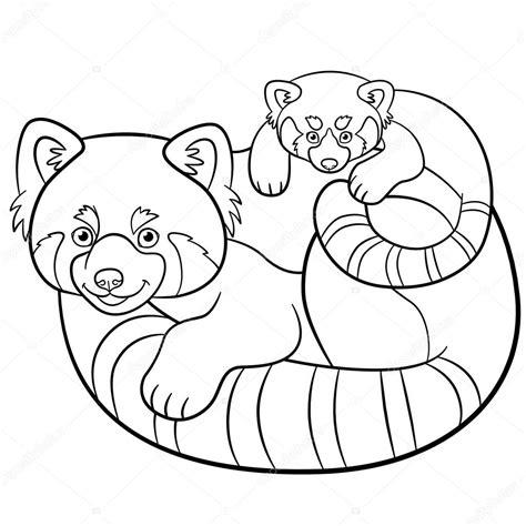 Páginas para colorear. Madre panda roja con su bebé: Dibujar y Colorear Fácil, dibujos de Un Panda Rojo, como dibujar Un Panda Rojo para colorear