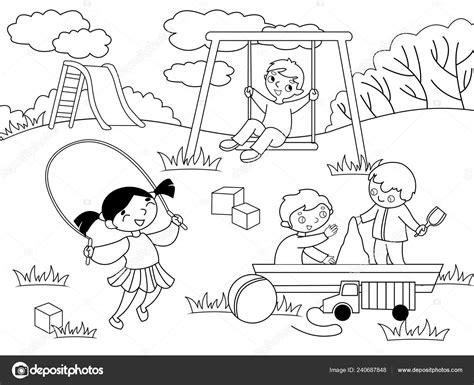 Parque infantil. Color y blanco y negro para colorear: Dibujar Fácil, dibujos de Un Parque Para Niños, como dibujar Un Parque Para Niños para colorear