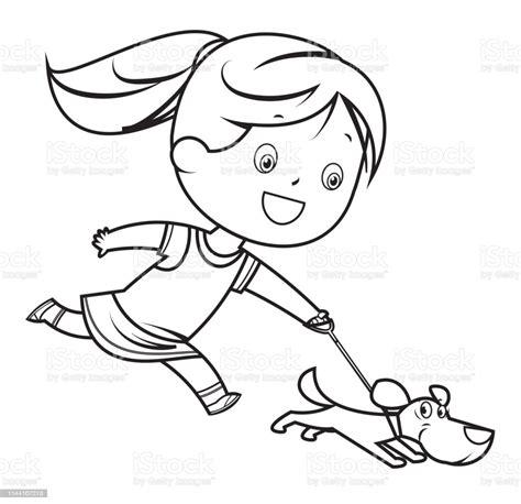 Ilustración de Libro Para Colorear Chica Caminando Con: Dibujar y Colorear Fácil con este Paso a Paso, dibujos de Un Perro Con Una Persona, como dibujar Un Perro Con Una Persona para colorear e imprimir