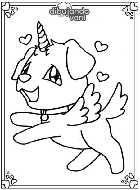 Dibujo de un perro unicornio para imprimir y colorear: Aprende como Dibujar Fácil con este Paso a Paso, dibujos de Un Perro Unicornio, como dibujar Un Perro Unicornio para colorear e imprimir