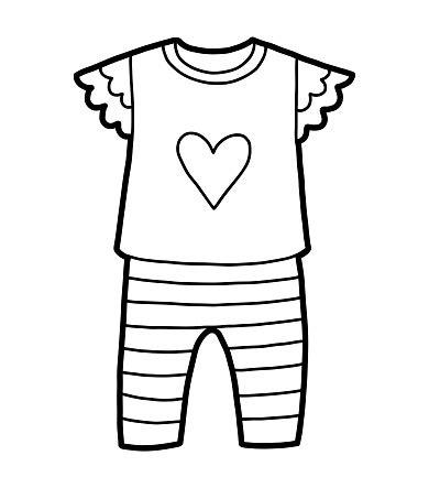 Ilustración de Libro Para Colorear Pijama Con Corazón y: Aprende como Dibujar Fácil, dibujos de Un Pijama, como dibujar Un Pijama para colorear