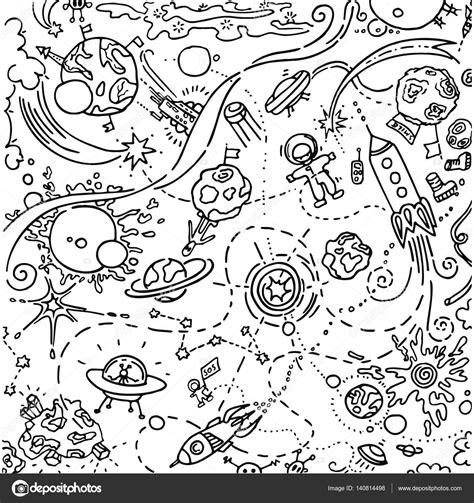 Dibujos animados Universo patrón vector. gráfico: Dibujar y Colorear Fácil con este Paso a Paso, dibujos de Un Plano En El Espacio, como dibujar Un Plano En El Espacio para colorear