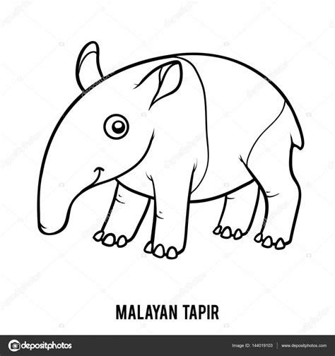 Libro para colorear. tapir malayo — Archivo Imágenes: Aprende a Dibujar Fácil, dibujos de Un Tapir, como dibujar Un Tapir para colorear e imprimir
