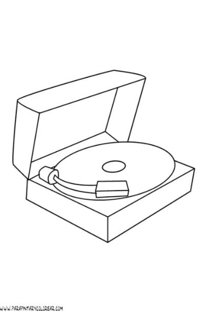 dibujos-musica-tocadiscos-001: Aprender como Dibujar y Colorear Fácil con este Paso a Paso, dibujos de Un Tocadiscos, como dibujar Un Tocadiscos para colorear e imprimir
