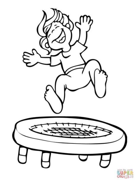 Dibujo de Niño Saltando Sobre un Trampolín para colorear: Aprender como Dibujar y Colorear Fácil, dibujos de Un Trampolin, como dibujar Un Trampolin para colorear e imprimir