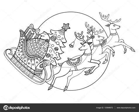 Trineo de Navidad con renos vector para colorear: Aprende a Dibujar y Colorear Fácil con este Paso a Paso, dibujos de Un Trineo Con Renos, como dibujar Un Trineo Con Renos para colorear