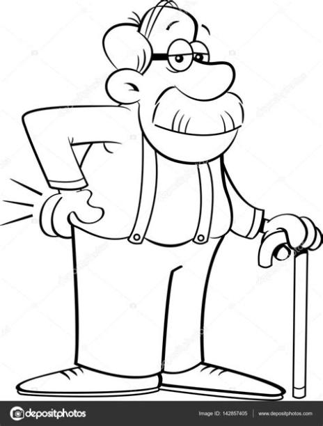 Hombre viejo de dibujos animados apoyado en un bastón: Aprender a Dibujar Fácil, dibujos de Un Viejo, como dibujar Un Viejo para colorear
