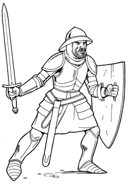 Dibujo para colorear - Caballero de la armadura de luz: Aprende a Dibujar Fácil, dibujos de Una Armadura Medieval, como dibujar Una Armadura Medieval paso a paso para colorear