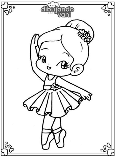 Dibujo de una bailarina para imprimir y colorear: Aprender como Dibujar y Colorear Fácil, dibujos de Una Bailarina Kawaii, como dibujar Una Bailarina Kawaii para colorear e imprimir