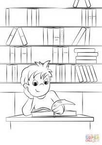 Dibujo de Cute Boy Lee un libro en la biblioteca para: Dibujar Fácil con este Paso a Paso, dibujos de Una Biblioteca, como dibujar Una Biblioteca paso a paso para colorear
