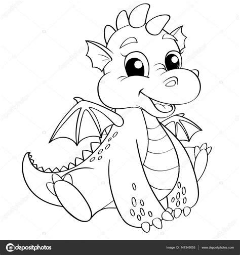 Lindo dragón de dibujos. Ilustración vectorial en blanco: Aprender a Dibujar y Colorear Fácil, dibujos de Una Cabeza De Dragon, como dibujar Una Cabeza De Dragon para colorear e imprimir