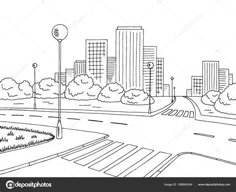 Vector de ilustración de calle camino gráfico ciudad: Dibujar y Colorear Fácil, dibujos de Una Calle Con Edificios, como dibujar Una Calle Con Edificios para colorear