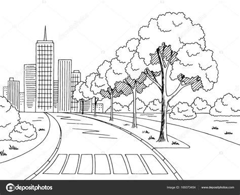Street road graphic black white city landscape sketch: Aprende a Dibujar y Colorear Fácil, dibujos de Una Calle En Perspectiva, como dibujar Una Calle En Perspectiva paso a paso para colorear