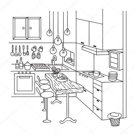 Plano mano alzada | Mano Alzada Cocina Interior Lindo: Aprende como Dibujar y Colorear Fácil, dibujos de Una Cocina En Un Plano, como dibujar Una Cocina En Un Plano para colorear