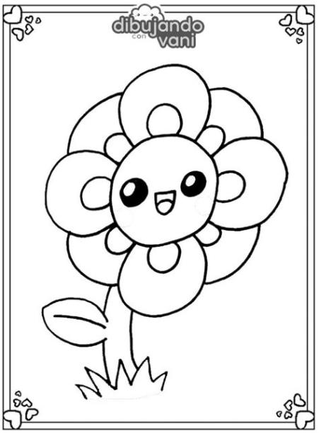 Dibujo de una flor para imprimir y colorear - Dibujando: Aprende como Dibujar Fácil, dibujos de Una Flor Kawaii, como dibujar Una Flor Kawaii paso a paso para colorear