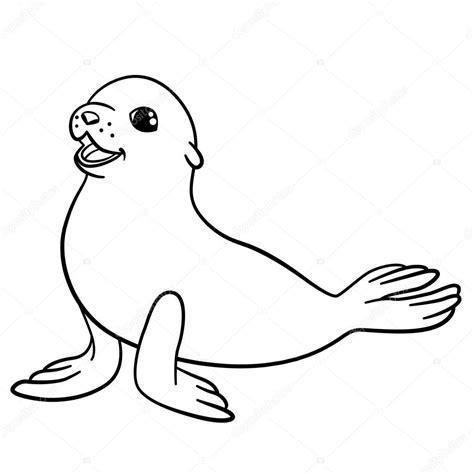 Dibujos para colorear. Poco lindo bebé foca — Vector de: Dibujar y Colorear Fácil con este Paso a Paso, dibujos de Una Foca Bebe, como dibujar Una Foca Bebe para colorear e imprimir