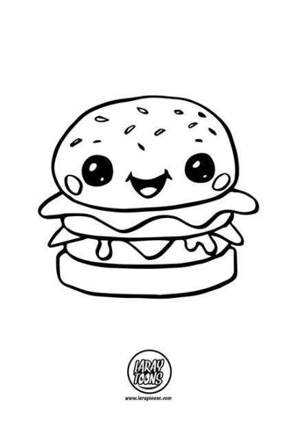 Hamburguesa Kawaii para Colorear - Dibujando con LarayToons: Aprende como Dibujar Fácil, dibujos de Una Hamburguesa Kawaii, como dibujar Una Hamburguesa Kawaii para colorear e imprimir