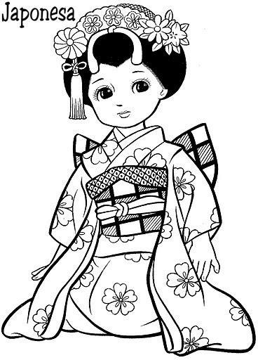 DIBUJOS DE MUÑECAS JAPONESAS PARA COLOREAR: Dibujar Fácil con este Paso a Paso, dibujos de Una Japonesa, como dibujar Una Japonesa para colorear