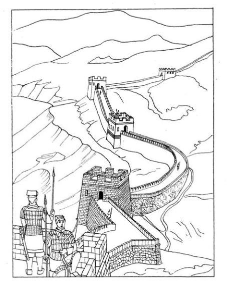 Dibujo para colorear - La Gran Muralla China: Aprender a Dibujar y Colorear Fácil, dibujos de Una Muralla, como dibujar Una Muralla paso a paso para colorear