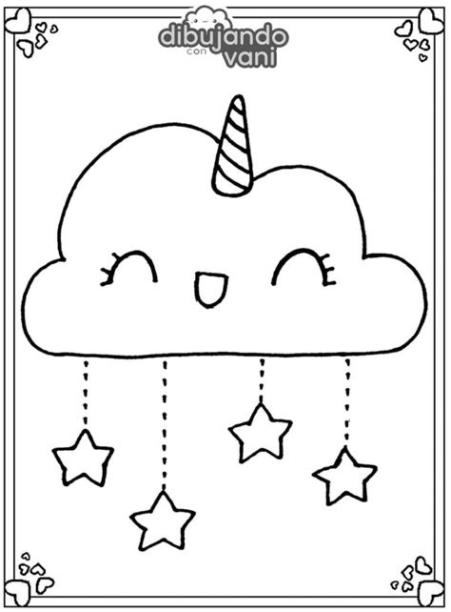 Dibujo de una nube unicornio para imprimir y colorear: Dibujar y Colorear Fácil con este Paso a Paso, dibujos de Una Nube Unicornio Kawaii, como dibujar Una Nube Unicornio Kawaii para colorear e imprimir