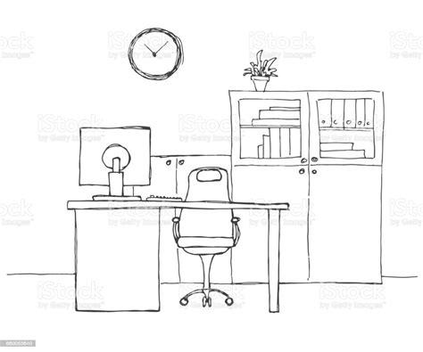 Ilustración de Oficina En Un Estilo De Dibujo Muebles De: Aprende a Dibujar Fácil con este Paso a Paso, dibujos de Una Oficina, como dibujar Una Oficina para colorear