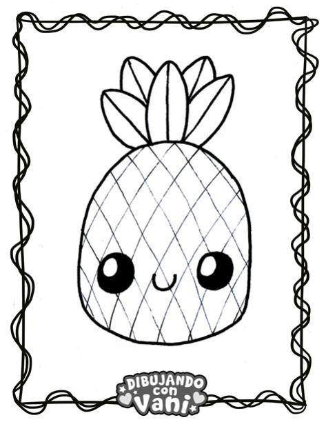 PIÑA KAWAII | Piña para colorear. Dibujos para colorear: Aprender a Dibujar y Colorear Fácil con este Paso a Paso, dibujos de Una Piña Kawaii, como dibujar Una Piña Kawaii para colorear e imprimir