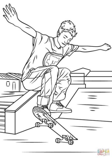Skateboard Coloring Page Skateboarding Trick Coloring Page: Dibujar Fácil con este Paso a Paso, dibujos de Una Pista De Skate, como dibujar Una Pista De Skate paso a paso para colorear