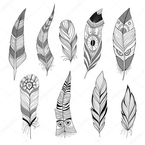 Conjunto de plumas — Archivo Imágenes Vectoriales: Aprende a Dibujar Fácil, dibujos de Una Pluma Etnica, como dibujar Una Pluma Etnica para colorear