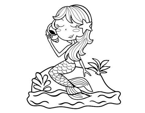Dibujo de Sirena sentada en una roca con una caracola para: Dibujar y Colorear Fácil con este Paso a Paso, dibujos de Una Sirena Sentada En Una Roca, como dibujar Una Sirena Sentada En Una Roca paso a paso para colorear