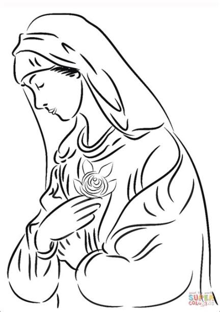 Dibujo de Virgen María con rosa para colorear | Dibujos: Dibujar Fácil con este Paso a Paso, dibujos de Una Virgen Dolorosa, como dibujar Una Virgen Dolorosa paso a paso para colorear