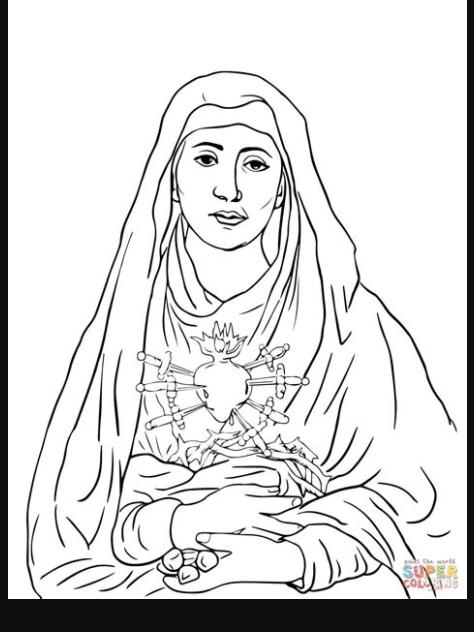Kolorowanka Siedem Boleści Maryi | Kolorowanki dla dzieci: Dibujar Fácil, dibujos de Una Virgen Dolorosa, como dibujar Una Virgen Dolorosa para colorear