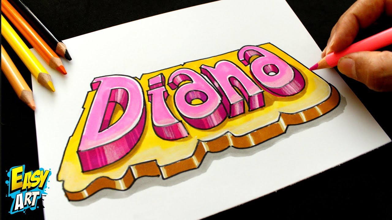 Cómo Dibujar El Nombre Diana En 3D Fácil Paso a Paso